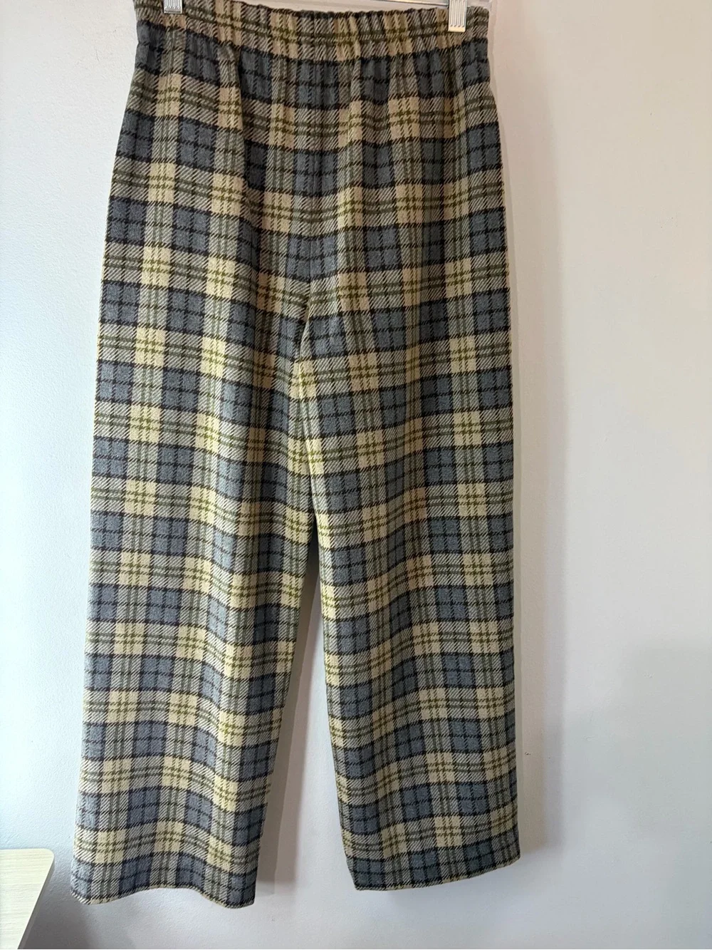 Sezane Plaid Wool and lined Joey Trousers in Gray and Yellow wide leg Elastic